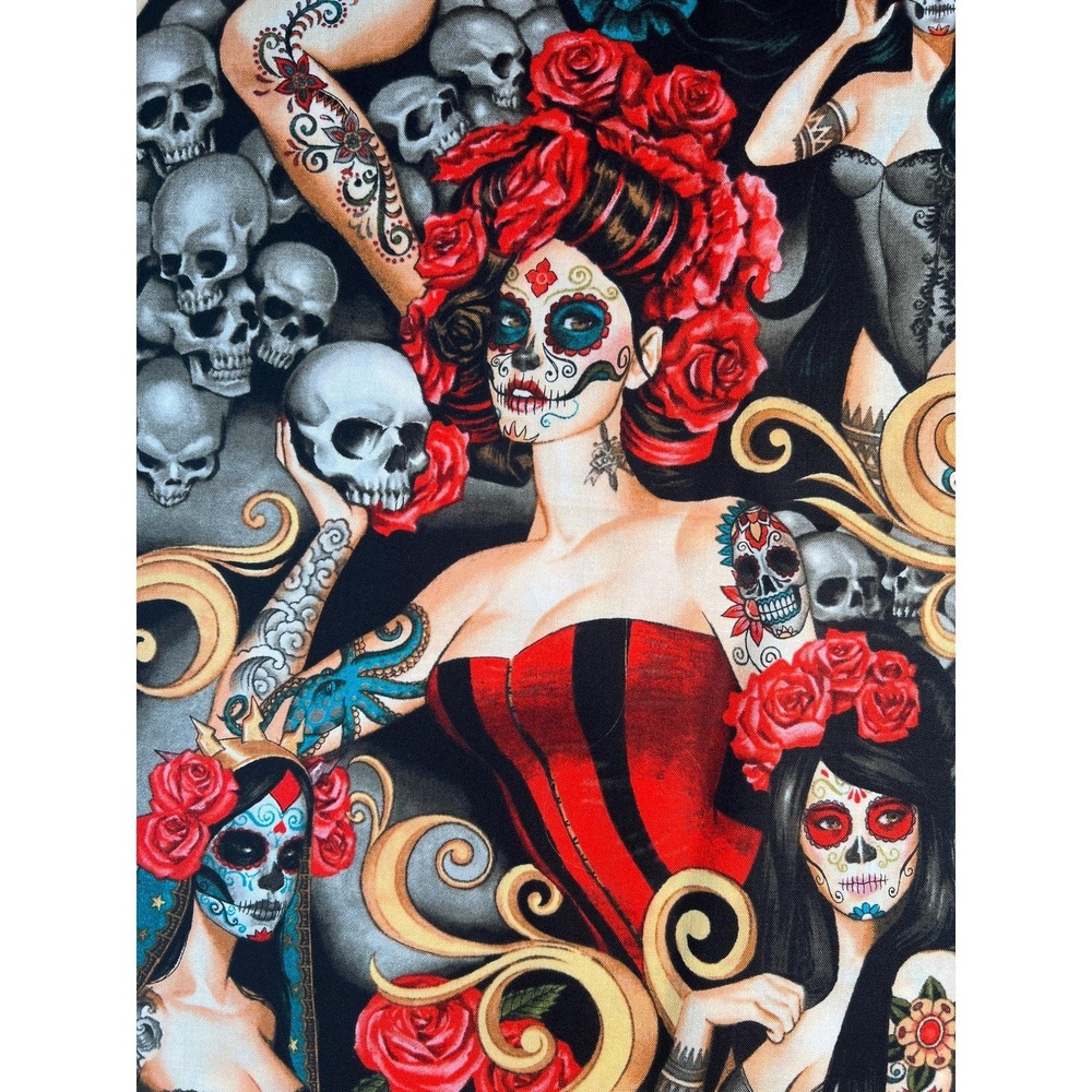 Fabric -OOP Alexander Henry 2017 Las Elegantes Day of the Dead Pin Up Zombie BTY